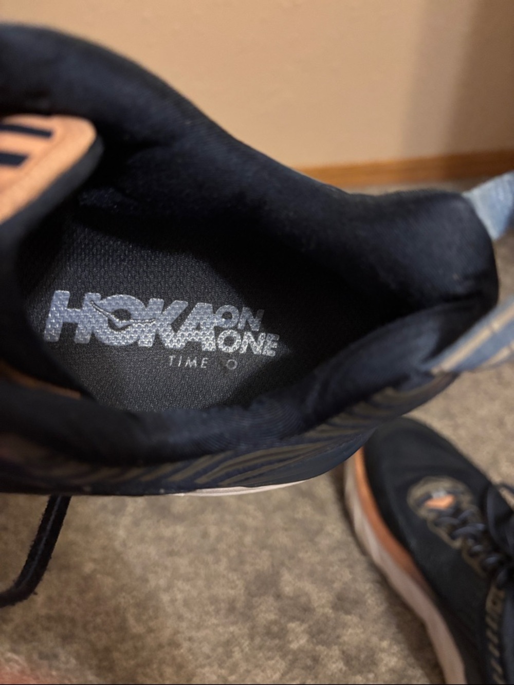 Hoka Women’s Navy with Peach Accent Running Shoes - Picture 5 of 6